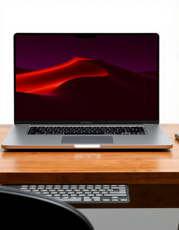Laptop on wood table with white background. 3d rendering.