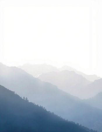 Mountain landscape with fog in the morning, North Caucasus, Russia