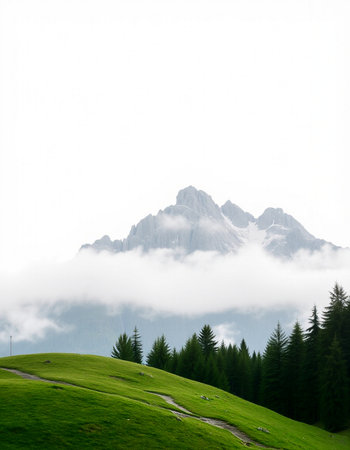 Foggy mountain landscape in the Dolomites, Italy.