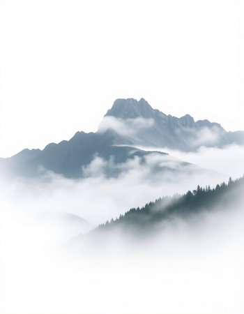 Mountains in the mist on a foggy day, Caucasus, Russia