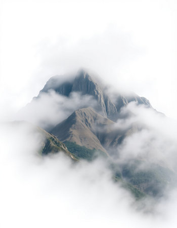 Mountain landscape in the clouds. Caucasus Mountains, Georgia, region Gudauri.