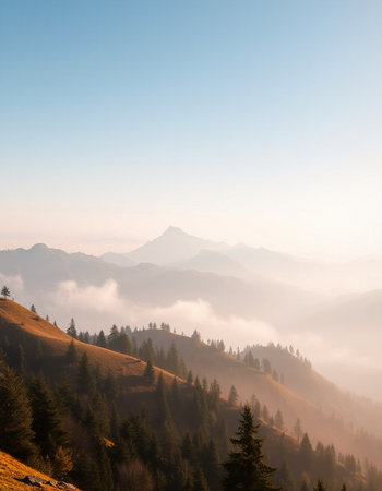 Foggy mountains landscape in the morning. Carpathian, Ukraineの写真素材