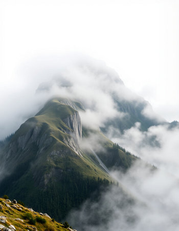 Mountain landscape with fog in the italian alps, Italy