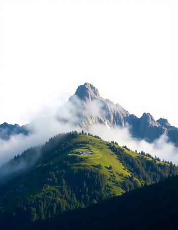 Mountain landscape with fogの写真素材