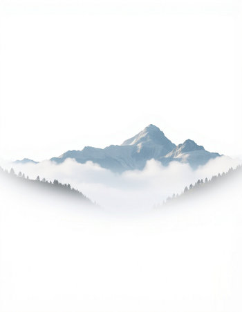 Mountains in the fog on a white background.の写真素材