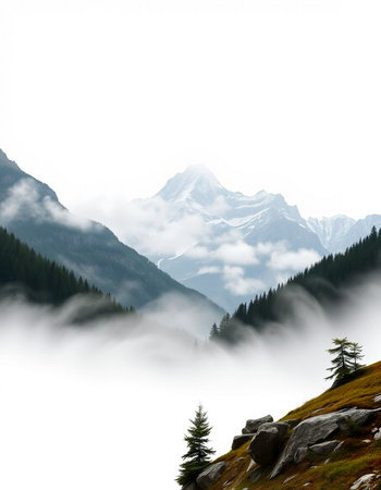 Mountain landscape with fog in the valley.