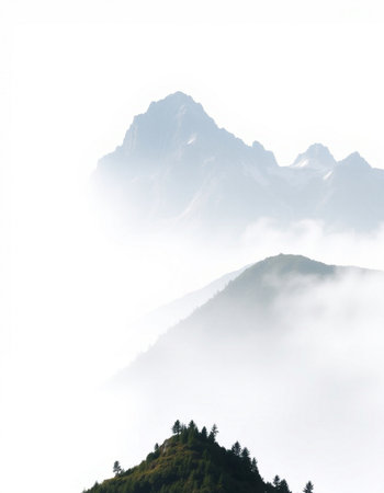 Mountain landscape on a foggy day.