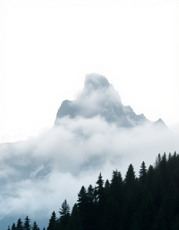 Mountains in the clouds in the Dolomites, Italy.