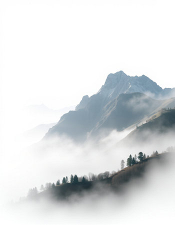 Foggy morning in the mountains. Switzerland, Europe. Beauty world.