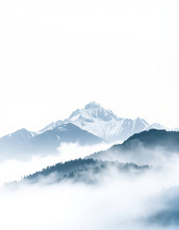Mountains covered with fog in the morning. Beautiful winter landscape.