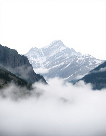 Mountain landscape with clouds and fog.