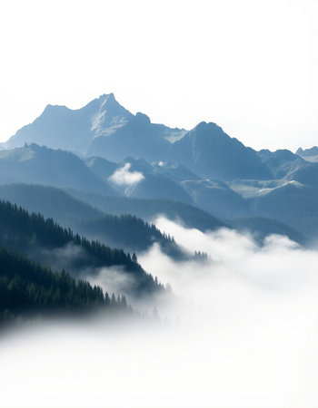 Beautiful mountain landscape with fog in the italian alps.