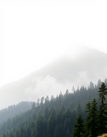 Foggy mountain landscape in Carpathian mountains, Ukraine.
