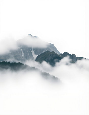 Mountain landscape. Foggy morning in the mountains. Caucasus, Russia