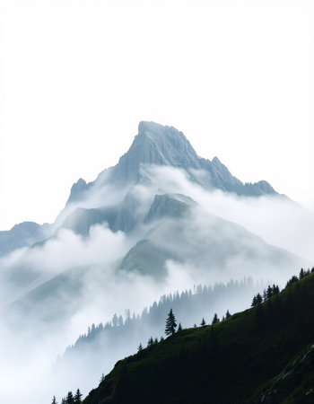 Mountain landscape with fog and clouds