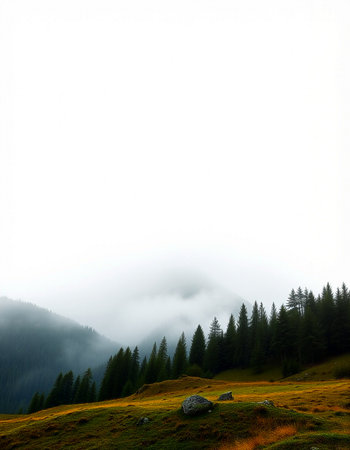 Foggy morning in the mountains, Carpathians, Ukraine