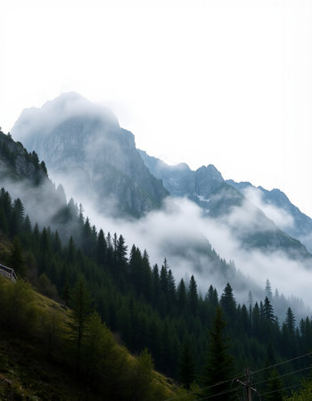 Mountain landscape with fog in the italian dolomites