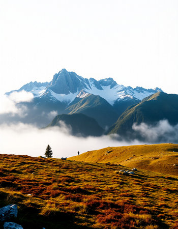 Mountain landscape with clouds and fog