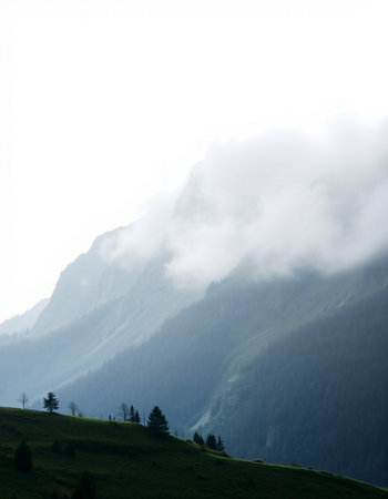 mountain landscape with fog in the italian alps at summer