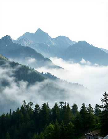 Mountains in the fog in the morning, Carpathians, Ukraineの写真素材