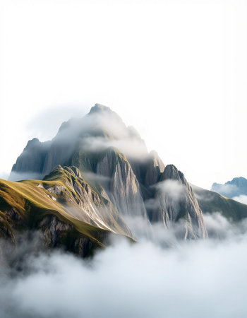 Mountain landscape with clouds and fog. Caucasus Mountains, Georgia.