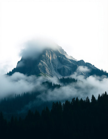 Mountain landscape with fog and clouds. Dolomites, Italy
