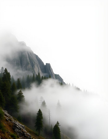 Foggy landscape in the mountainsの写真素材