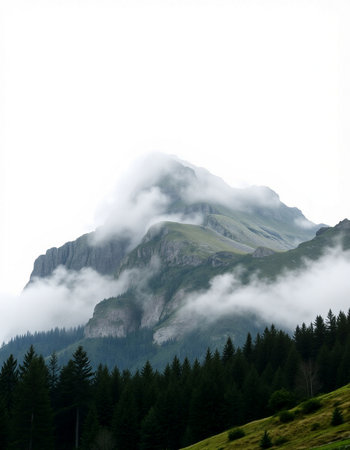 Mountain landscape with clouds and fog in the valley, Switzerland.