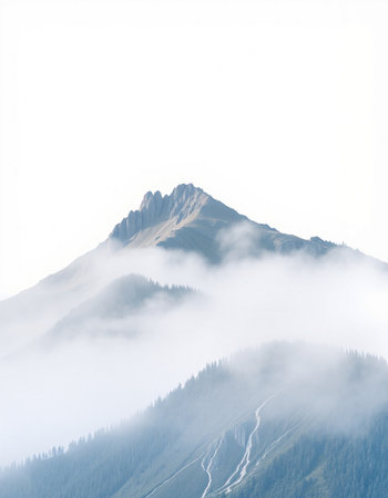Mountains in the fog on a cloudy day. Caucasus, Russia