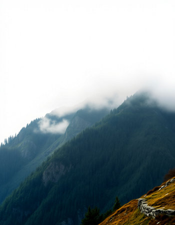 mountain landscape with fog in the morning. Carpathians, Ukraine