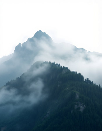 Mountain landscape with fog in the italian dolomites