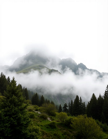 Mountain landscape with fog in the italian alps in summer