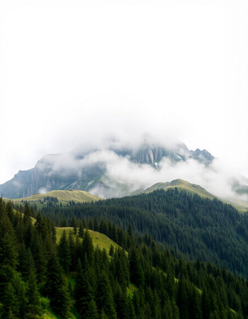 Mountain landscape with clouds and fog in the Dolomites, Italyの写真素材