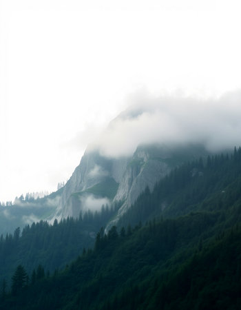 Mountain landscape with clouds and fog in the foreground, Switzerland.