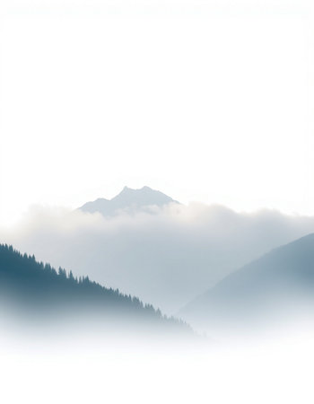 mountain landscape with fog on a white background. vector illustration.の写真素材