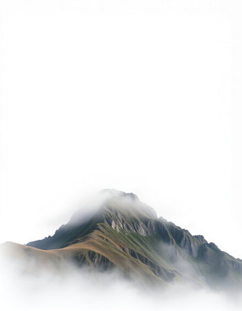 mountain in clouds isolated on white background.の写真素材