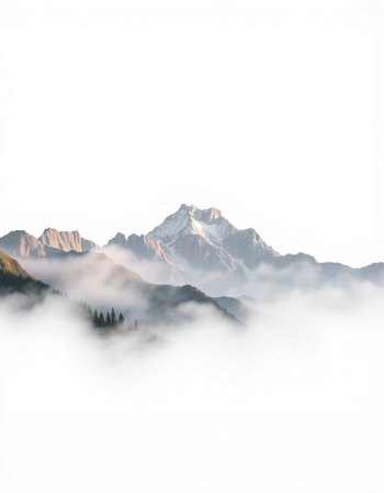 Mountain landscape with clouds and fog. Caucasus Mountains, Georgia.の写真素材