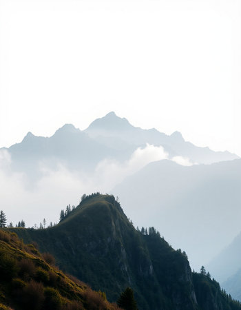 Mountain landscape in the clouds. Caucasus, Dombay.の写真素材