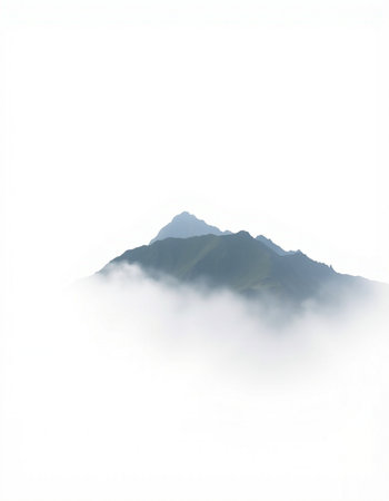 mountain in the fog isolated on white background, north china