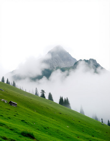 Mountain landscape in the clouds. Dolomites, Italy.