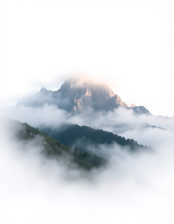 Mountain landscape with fog and clouds, Caucasus Mountains, Georgia.の写真素材