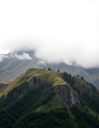 Mountain landscape in the clouds. Caucasus, Dombay.の写真素材