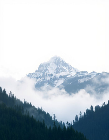 Mountain landscape with fog in the morning.