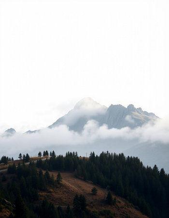 Foggy mountain landscape in the Dolomites, Italy.の写真素材
