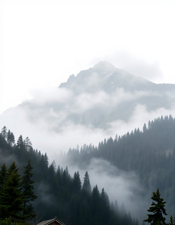 Mountain landscape with fog and clouds in the italian alps