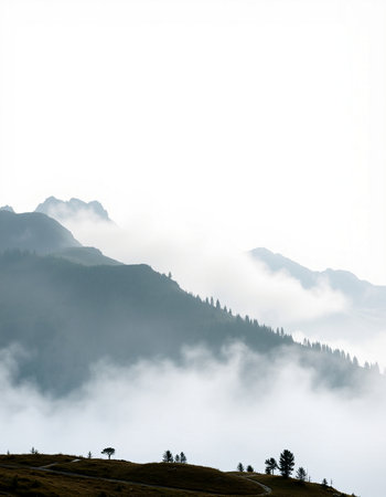Foggy morning in the mountains, South Tyrol, Italy