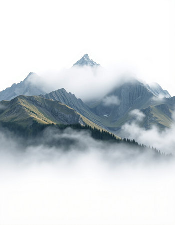 Mountain landscape with clouds and fog.