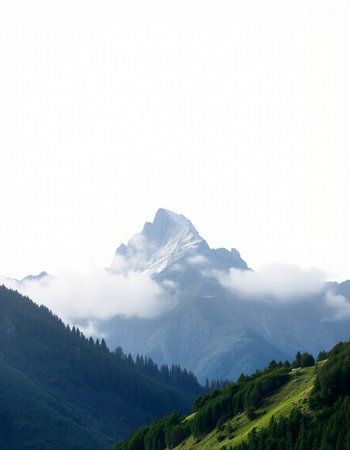 Mountain landscape with clouds and fog. Caucasus, Dombay.の写真素材