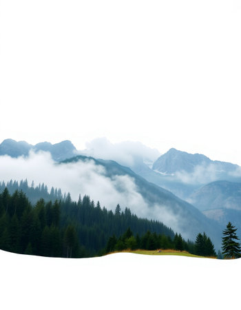 Mountain landscape with fog on the top of the mountain and forest