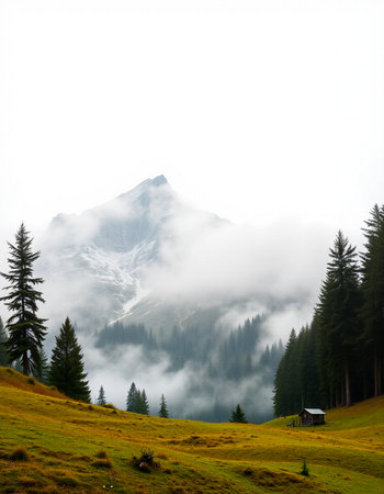 mountain landscape with fog in the italian alps at summer